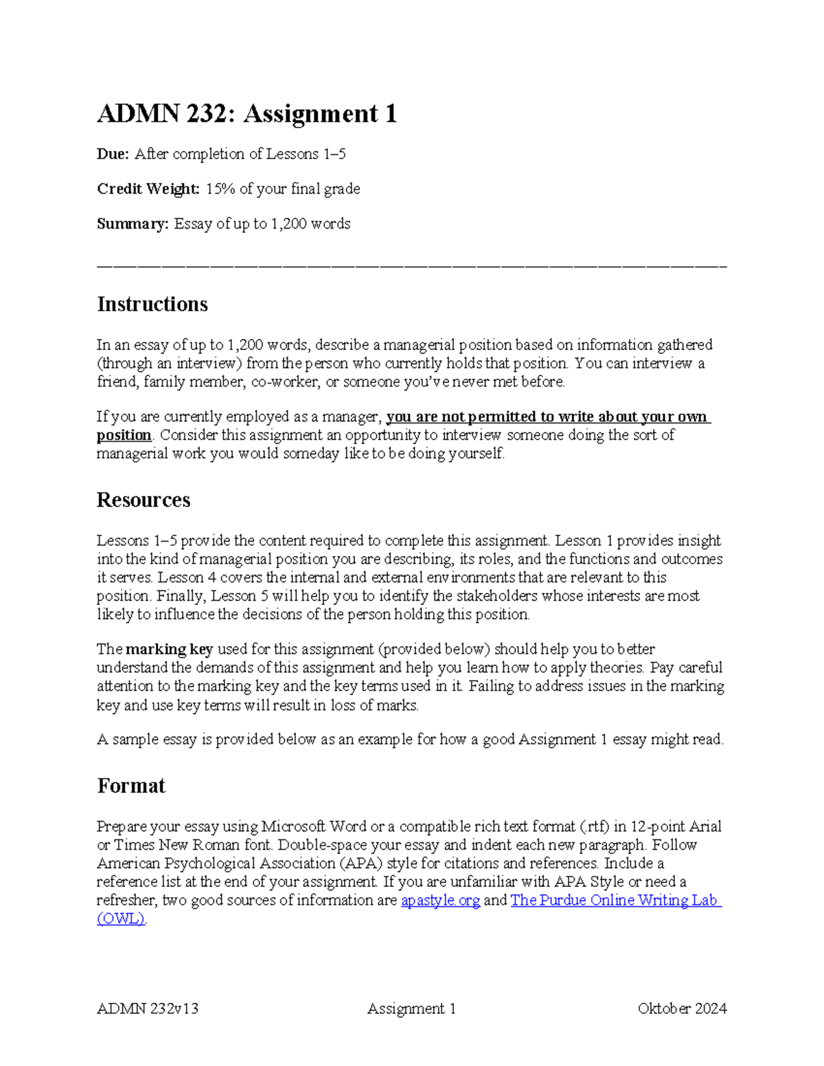 ADMN 232: Managerial Position Analysis Essay Assignment 1 - Studocu