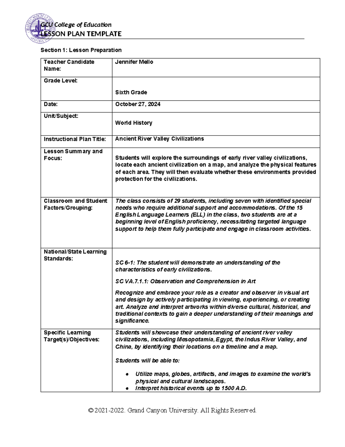 ELM 351 World History Lesson Plan: Ancient River Valley Civilizations ...
