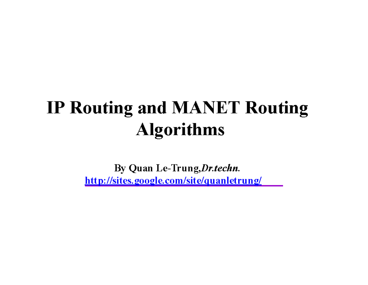 IP Routing and MANET Routing Algorithms - Lecture 06 VIE - Studocu