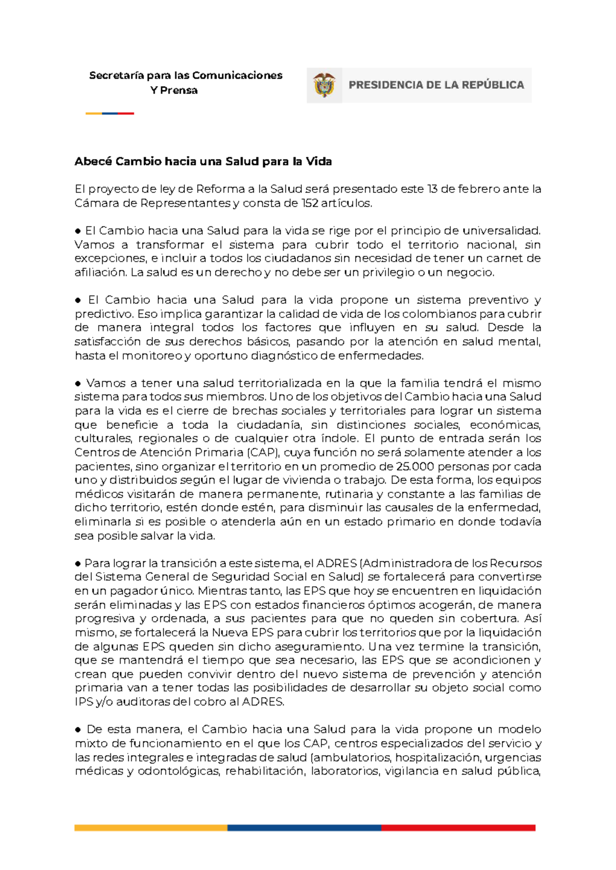 Abecé - Proyecto de Ley de Reforma a la Salud en Colombia - Studocu