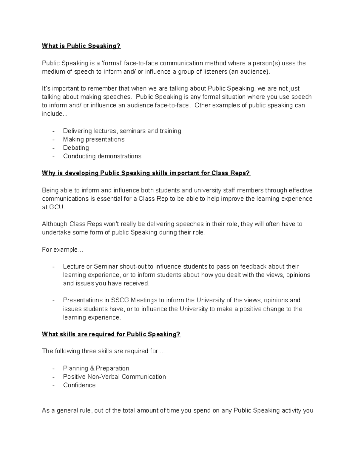 GCU Class Reps: Essential Skills for Effective Public Speaking - Studocu
