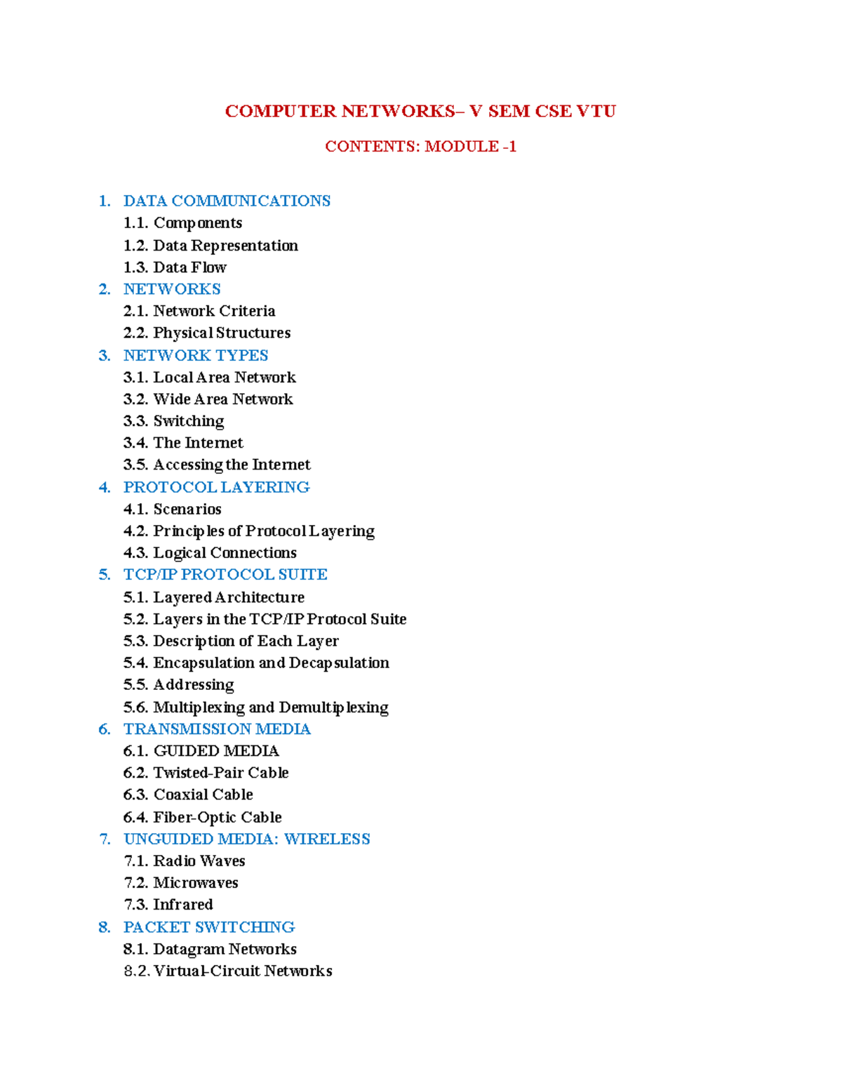**BCS502 CN - Computer Networks: Module 1 Study Guide** - Studocu