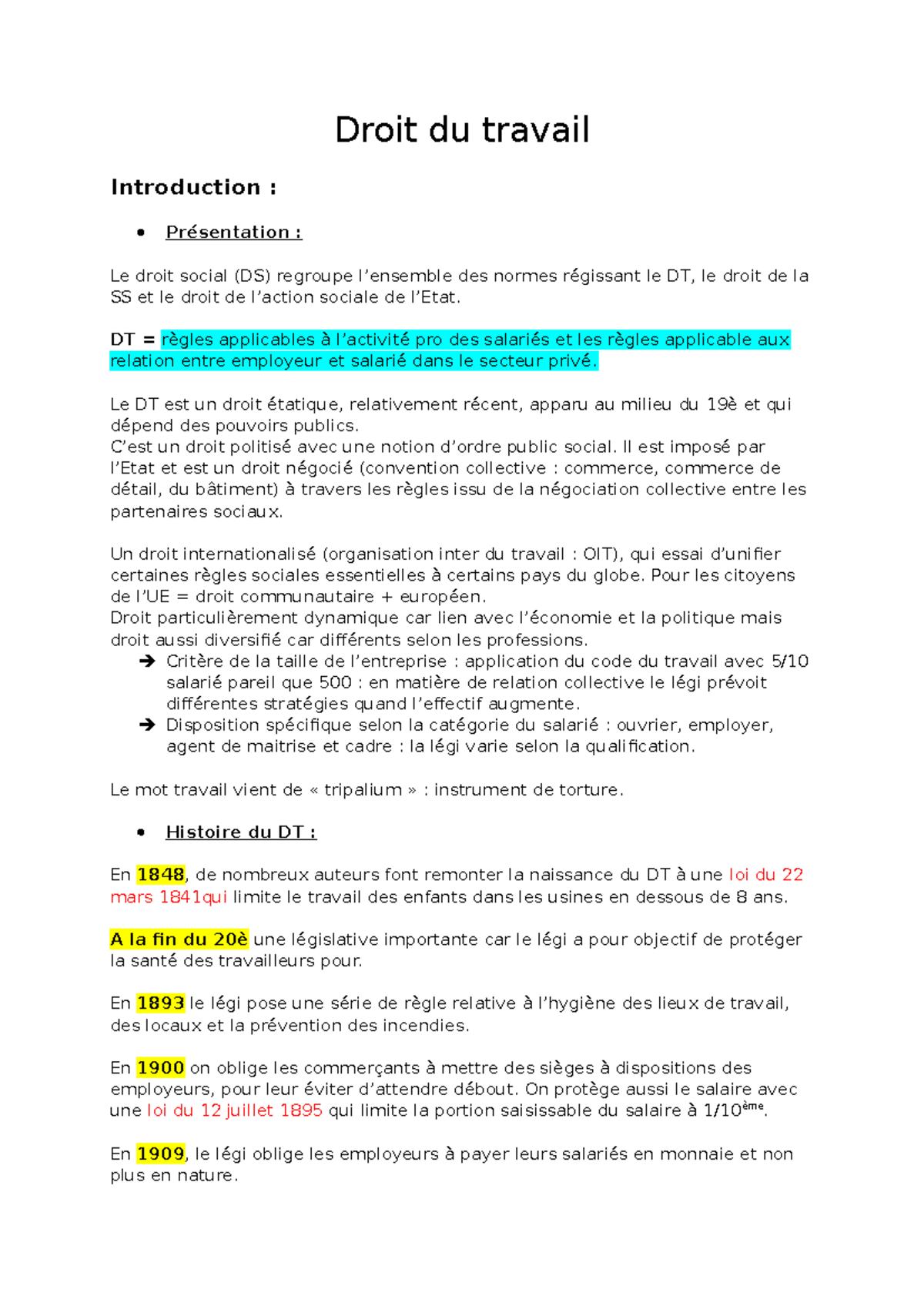 Droit du Travail - Mr Vidal : Concepts et Sources Juridiques - Studocu