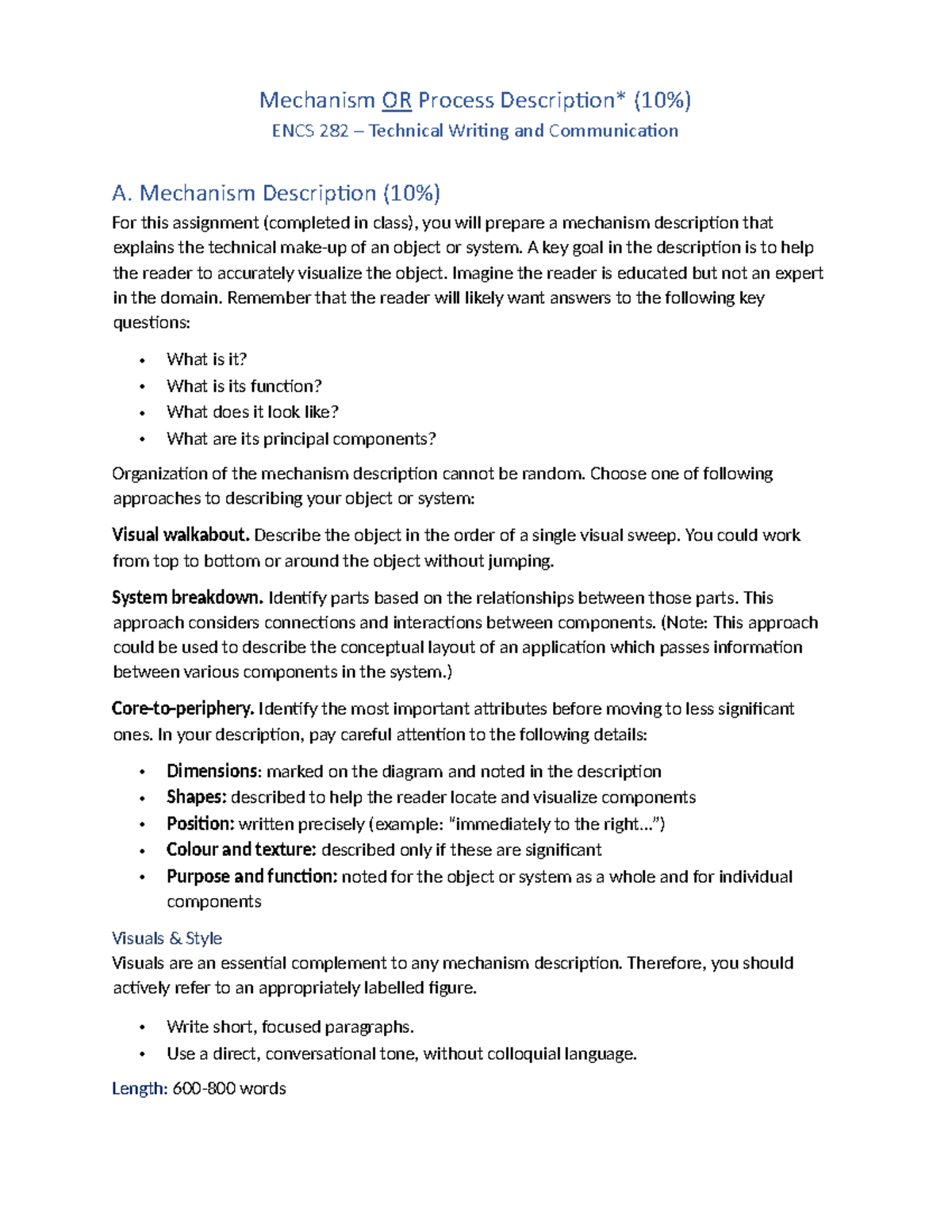 Assignment #2 Description - Mechanism OR Process Description ...