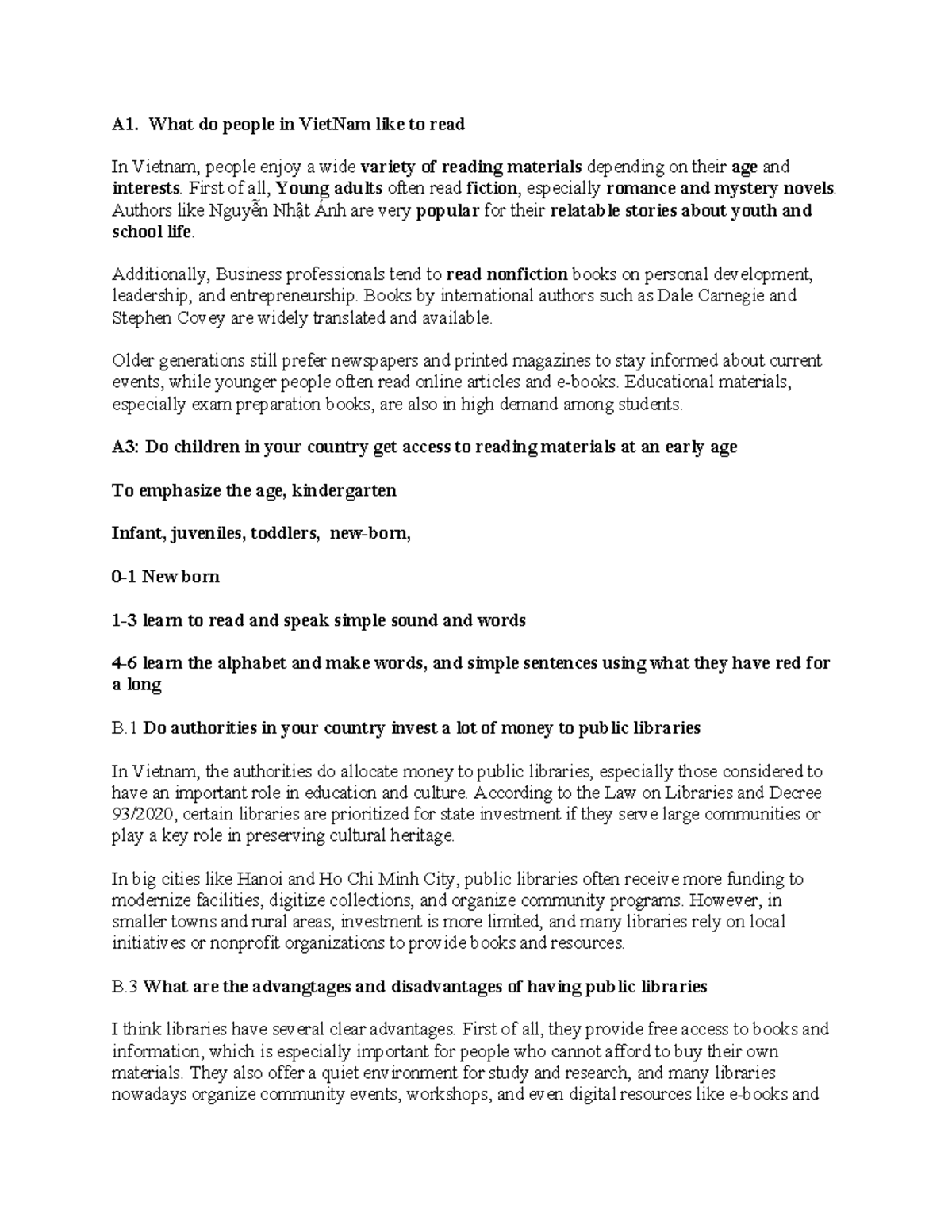 A1 - Reading Preferences and Library Investments in Vietnam - Studocu