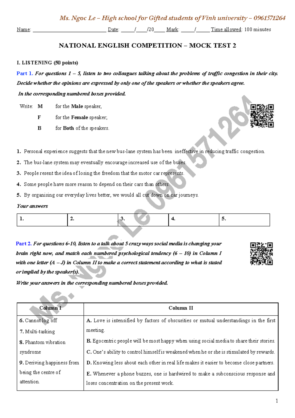 NEC 2026 National English Competition Mock Test 2 - Studocu