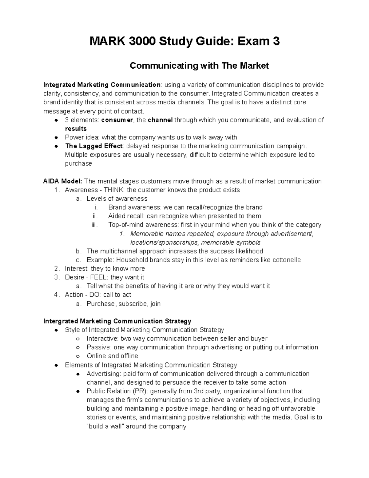 MARK 3000 Study Guide: Final Exam Review for Marketing Exam 3 - Studocu