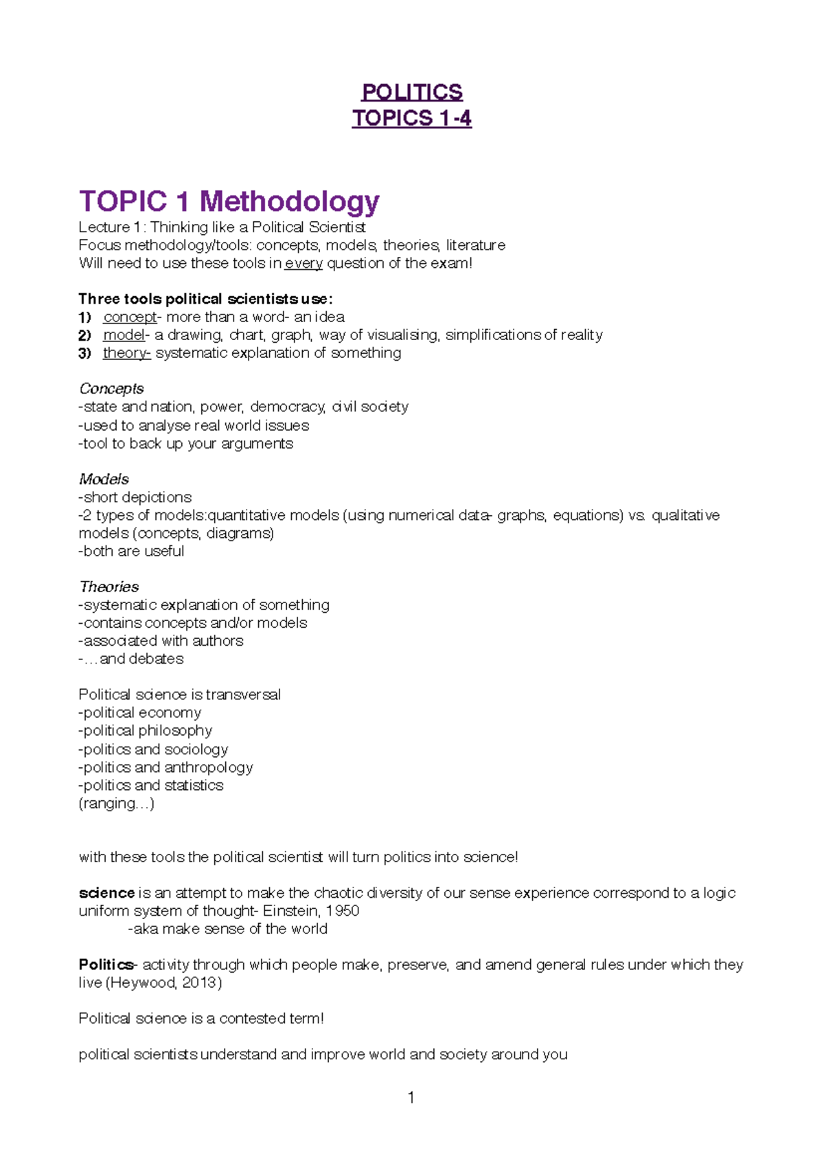 Politics - Topic - 5 - Media - POLITICS TOPICS 1- TOPIC 1 Methodology ...