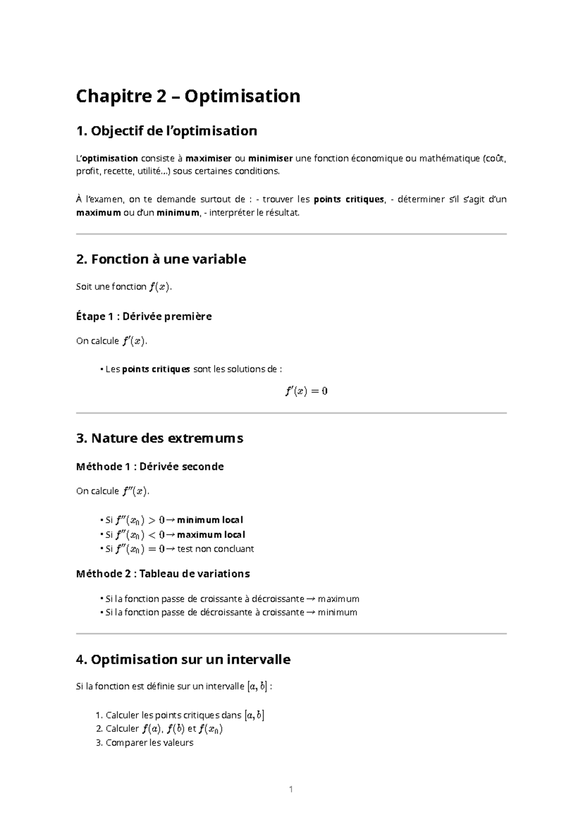 Fiche de Synthèse – Chapitre 2 : Optimisation Économique et ...