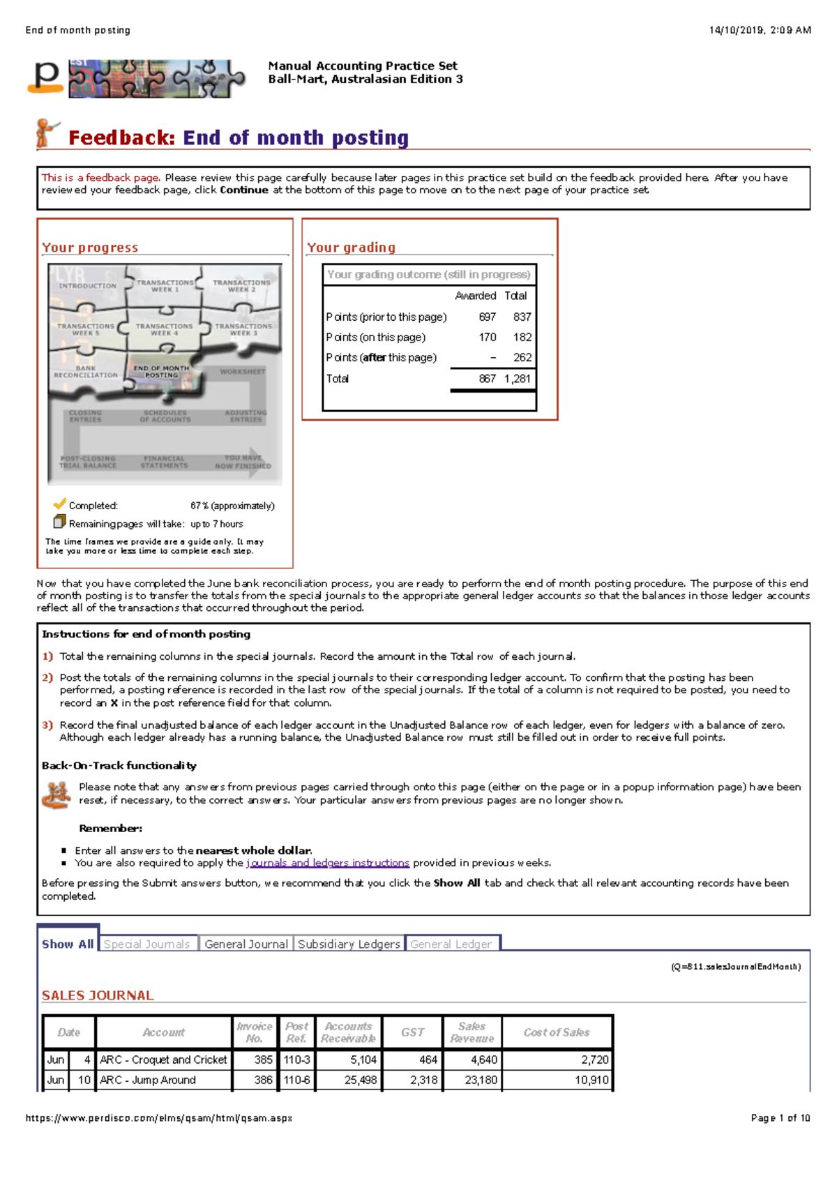 End of Month Posting Guide - Perdisco Assignment (Q=815) - Studocu