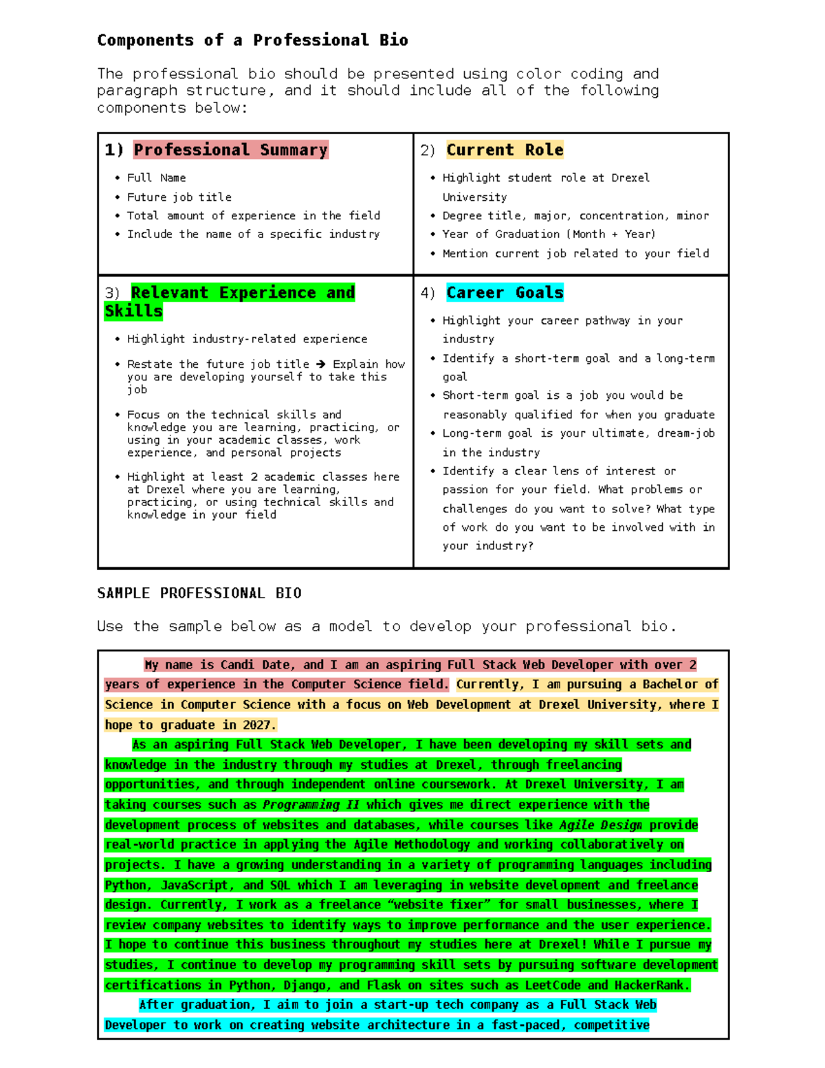 Sample Professional Bio (CS 101) - Structure & Components - Studocu