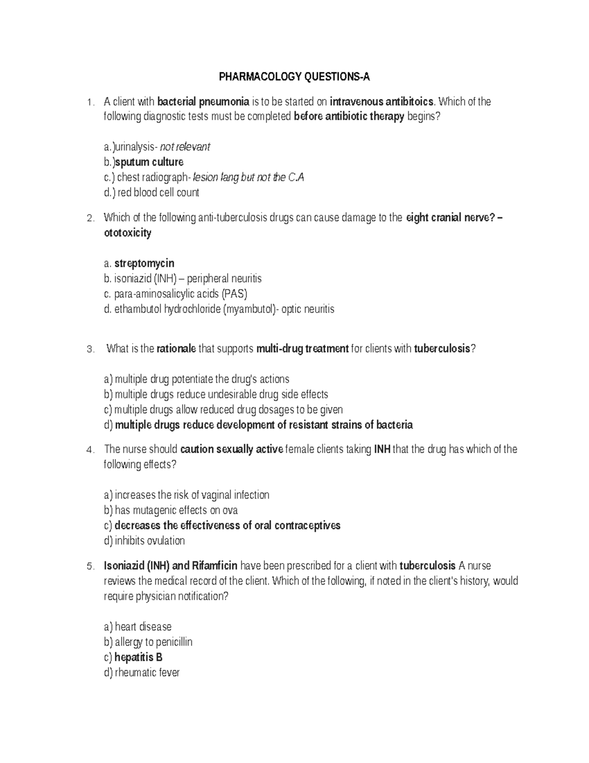 PHARMACOLOGY 1: Key Questions and Answers for Exam Preparation - Studocu