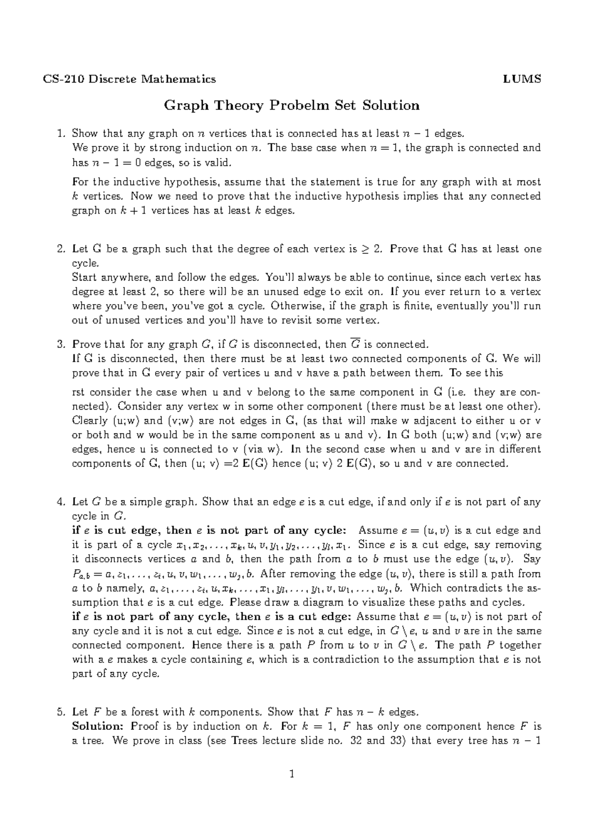 Graphs Hw - its just practice - CS-210 Discrete Mathematics LUMS Graph ...