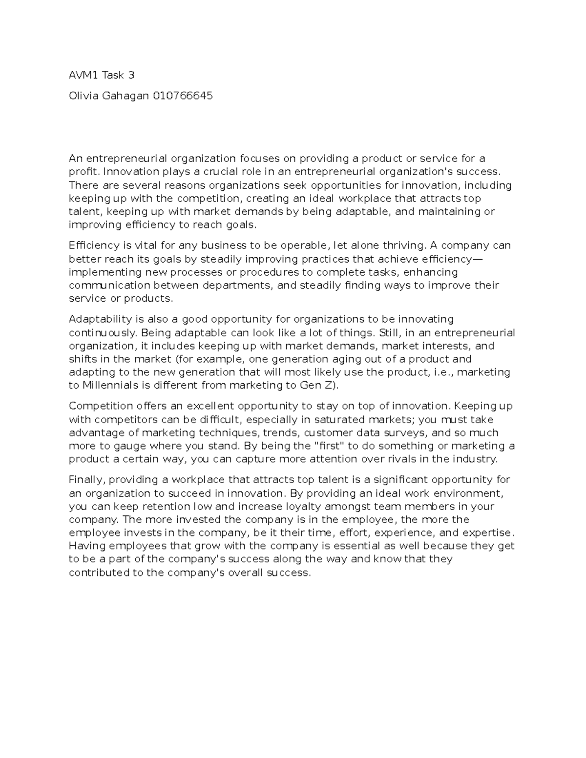 AVM1 Task 3 - Olivia Gahagan - AVM1 Task 3 Olivia Gahagan 010766645 An ...