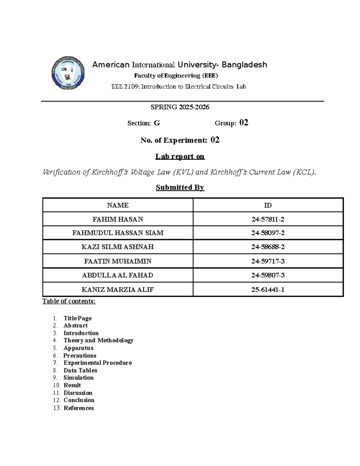 IEC 2109: Lab Report on KVL and KCL Verification in Circuits - Studocu