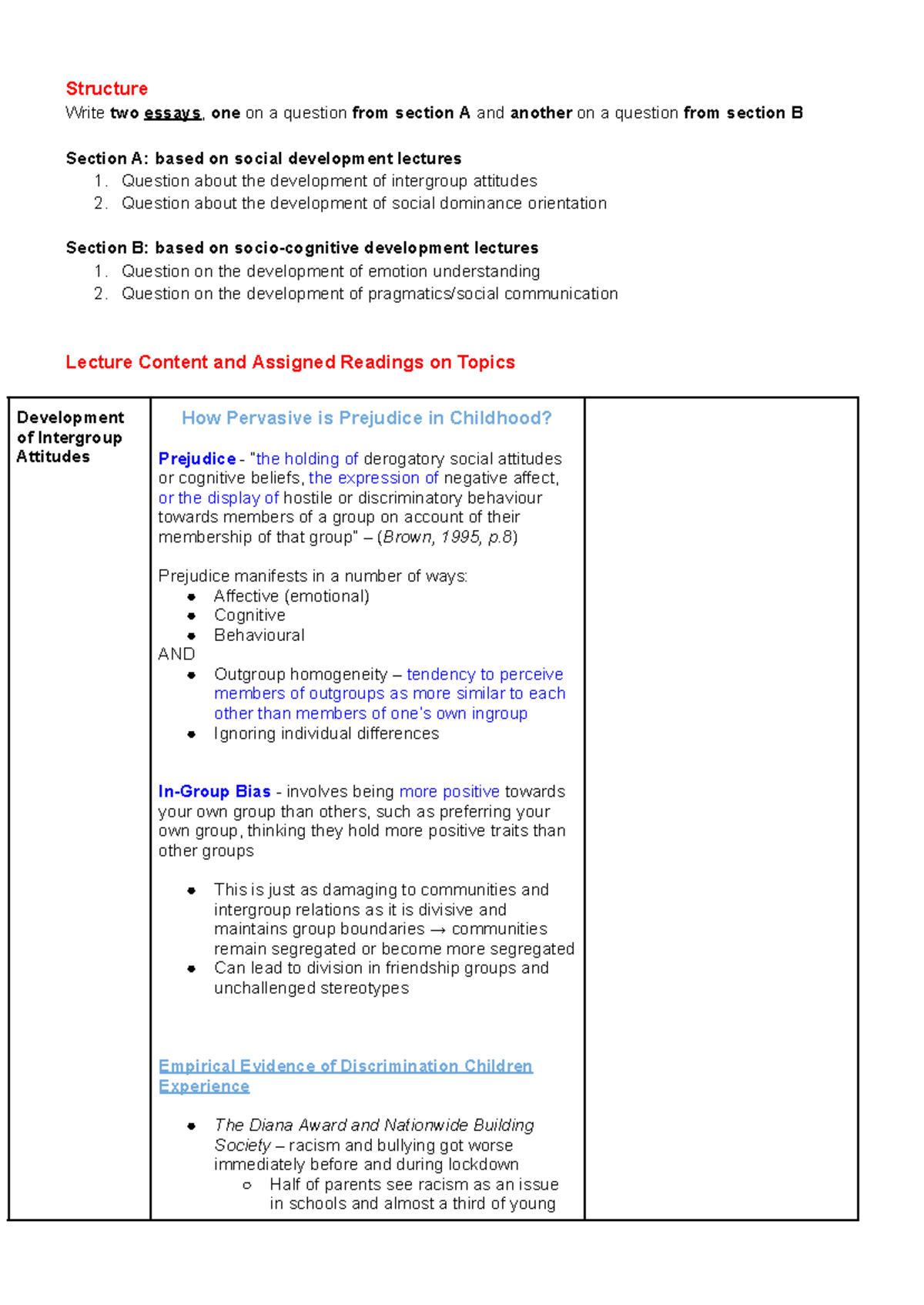 Avanced Developmental Exam Topics - Structure Write two essays, one on ...