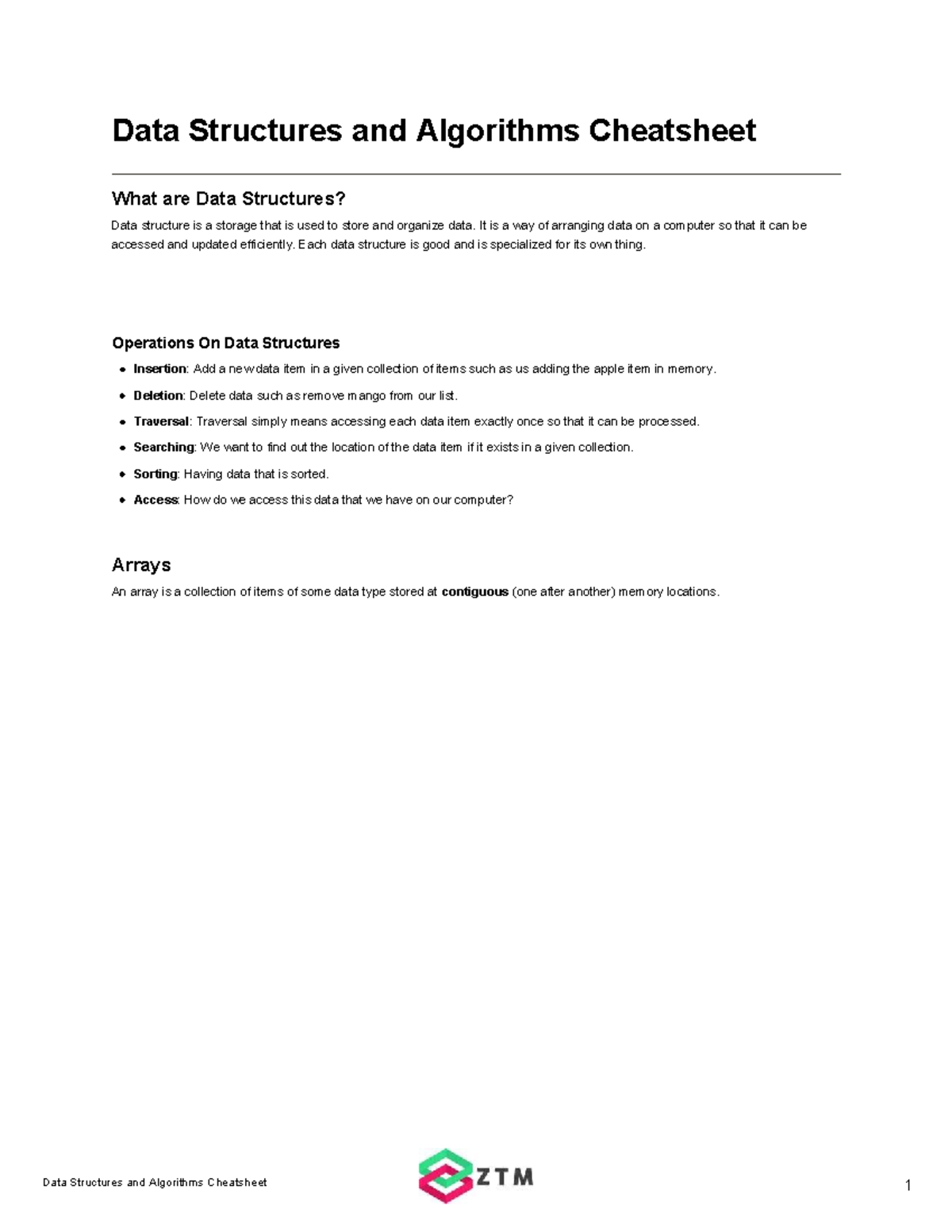 DSA 101: Comprehensive Data Structures & Algorithms Cheatsheet - Studocu