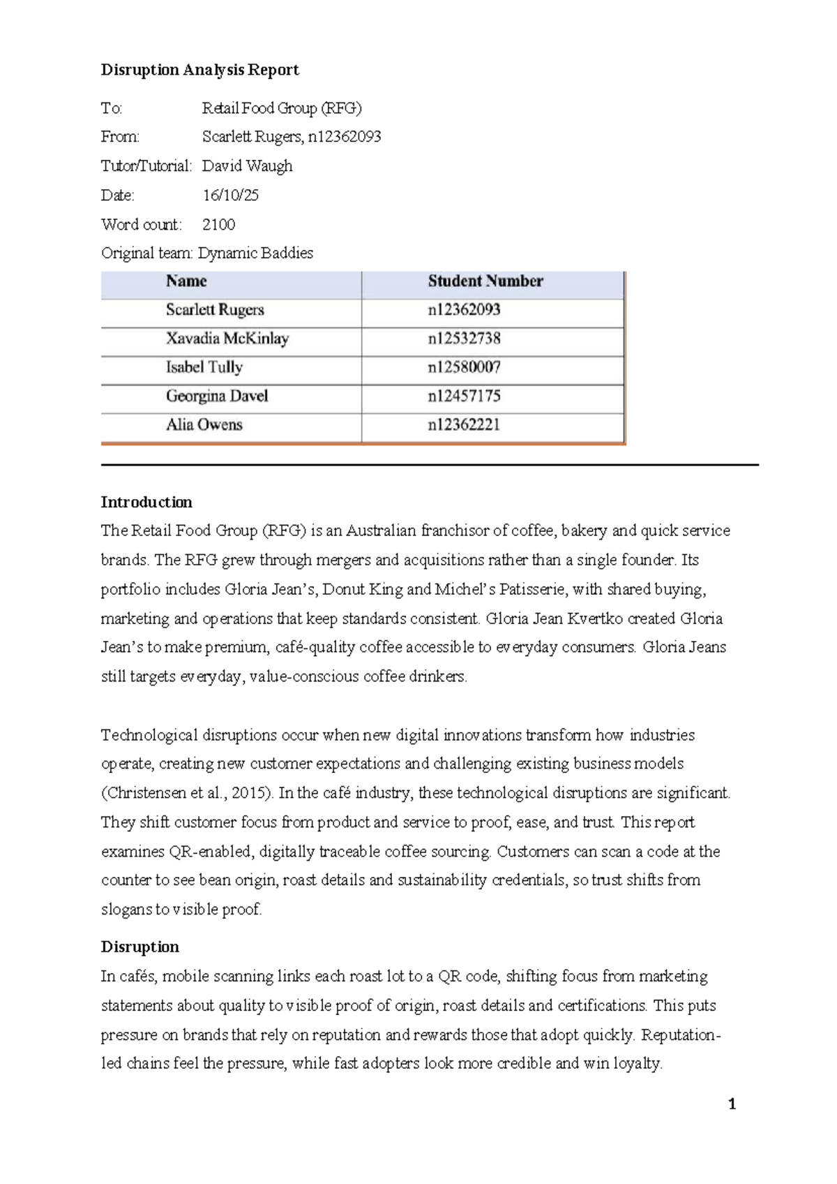 Disruption Analysis Report: Technological Impact on RFG's Coffee ...