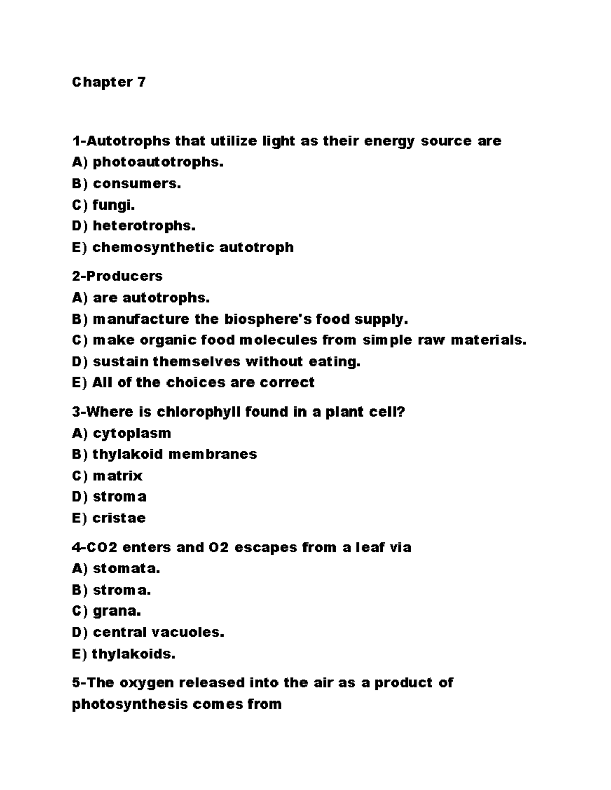 Bio 101: Chapter 7 - Photosynthesis Concepts and Key Questions - Studocu