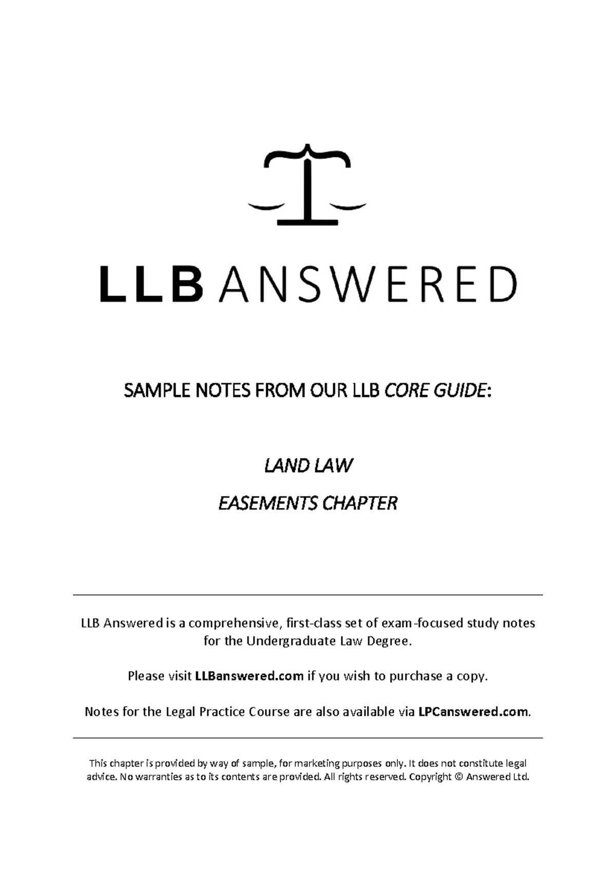 LLB Land Law: Comprehensive Notes on Easements Chapter - Studocu