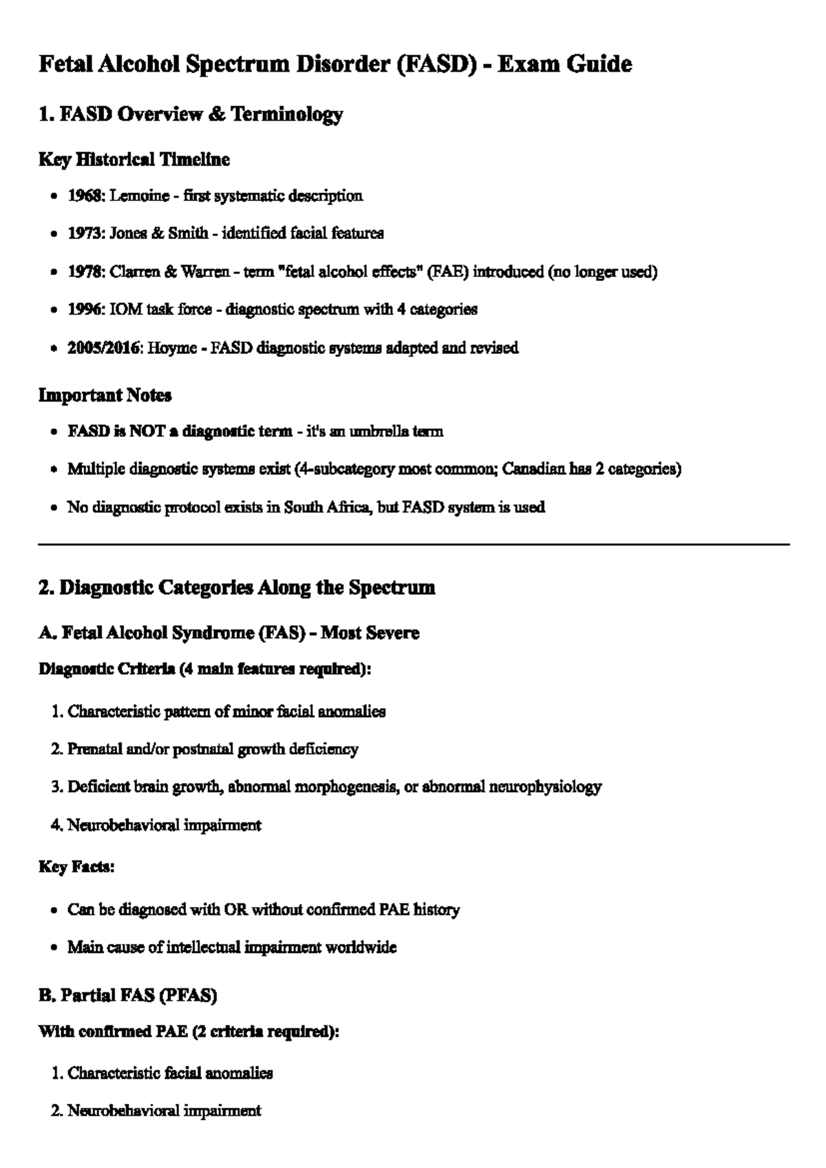 FASD Exam Guide: Key Concepts and Diagnostic Criteria - Studocu