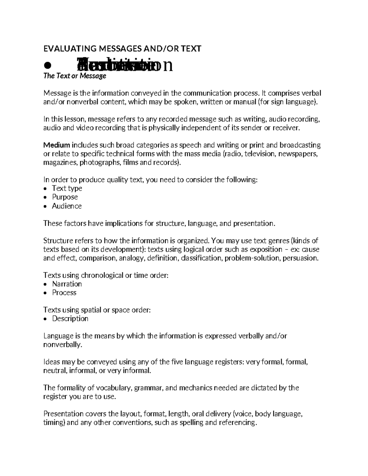Evaluating Messages Article - EVALUATING MESSAGES AND/OR TEXT ...