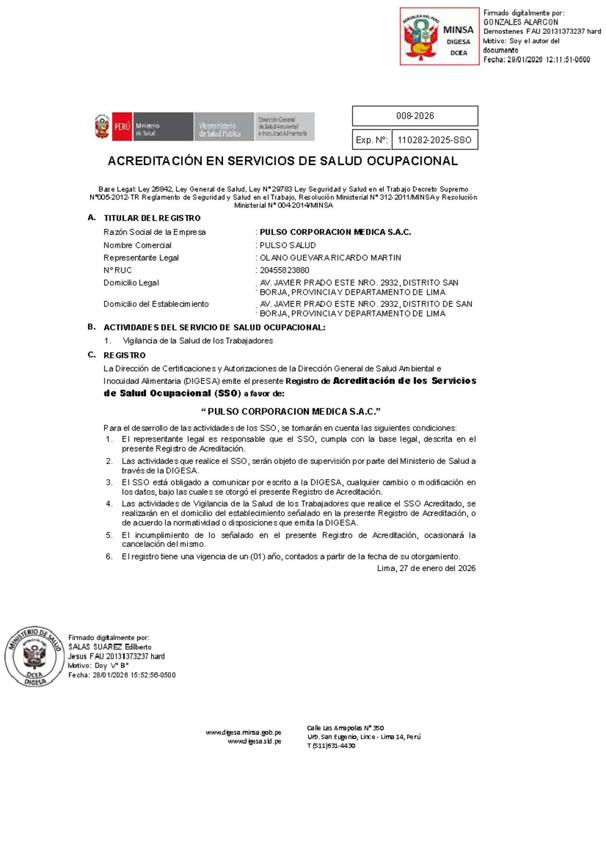 Acreditación del Servicio de Salud Ocupacional - PULSO SALUD 2026 - Document Preview