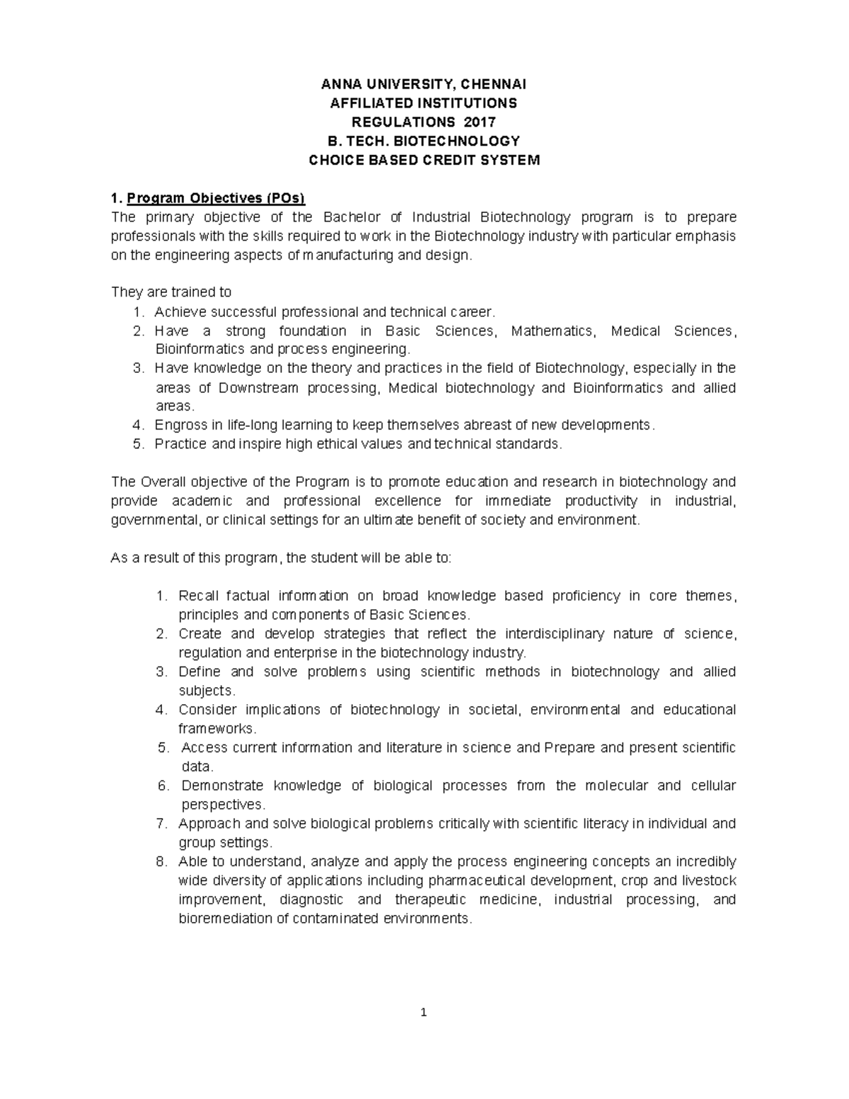 B. Tech Biotech Full Year Syllabus (Regulations 2017) - Studocu