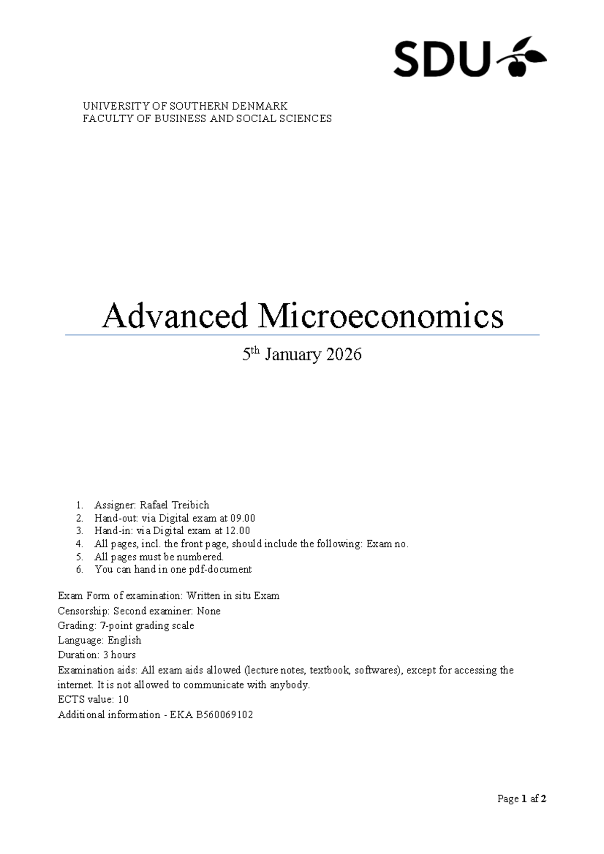 Advanced Microeconomics Exam (B560069102) - January 2026 - Studocu