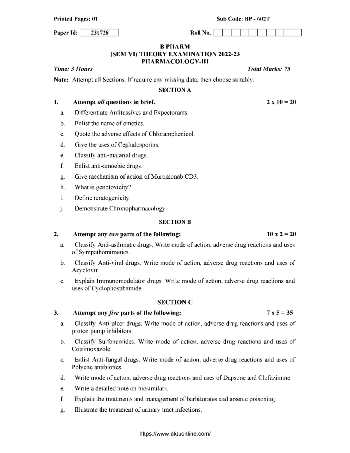 BPharm 6th Sem Pharma 3 BP 602T Lecture Notes 2023 - Studocu