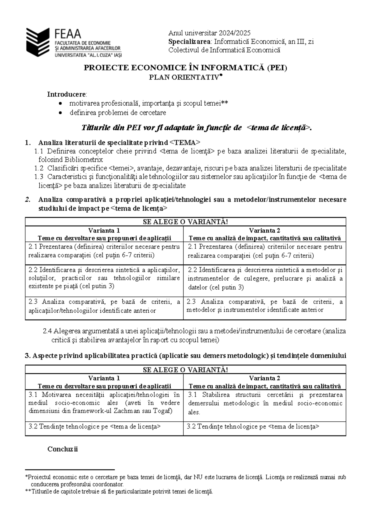 Proiect Economic în Informatică (PEI) - Ghid pentru Elaborare și ...