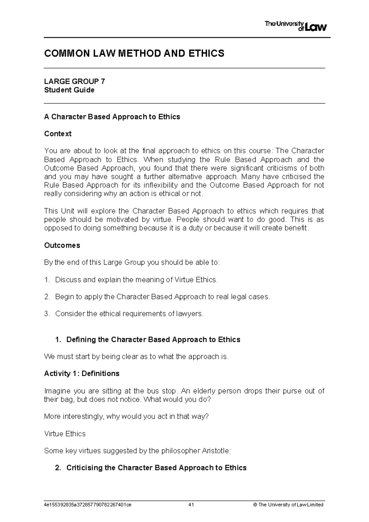 2425 clme lg07 ce01 student guide - COMMON LAW METHOD AND ETHICS LARGE ...