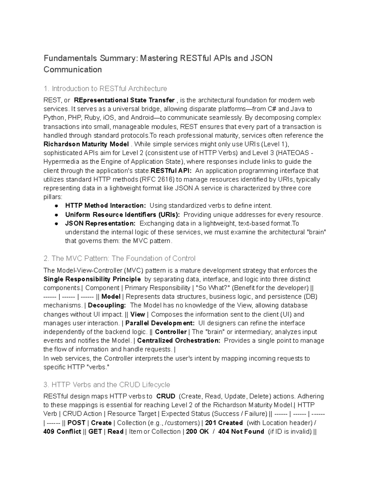 Fundamentals Summary: Mastering RESTful APIs & JSON Comm. - Studocu