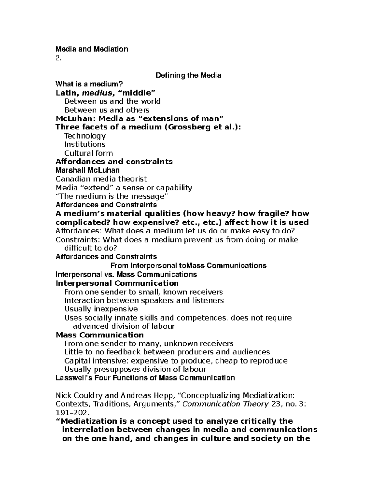 Lecture notes, lecture midterm notes Introduction to Communication ...