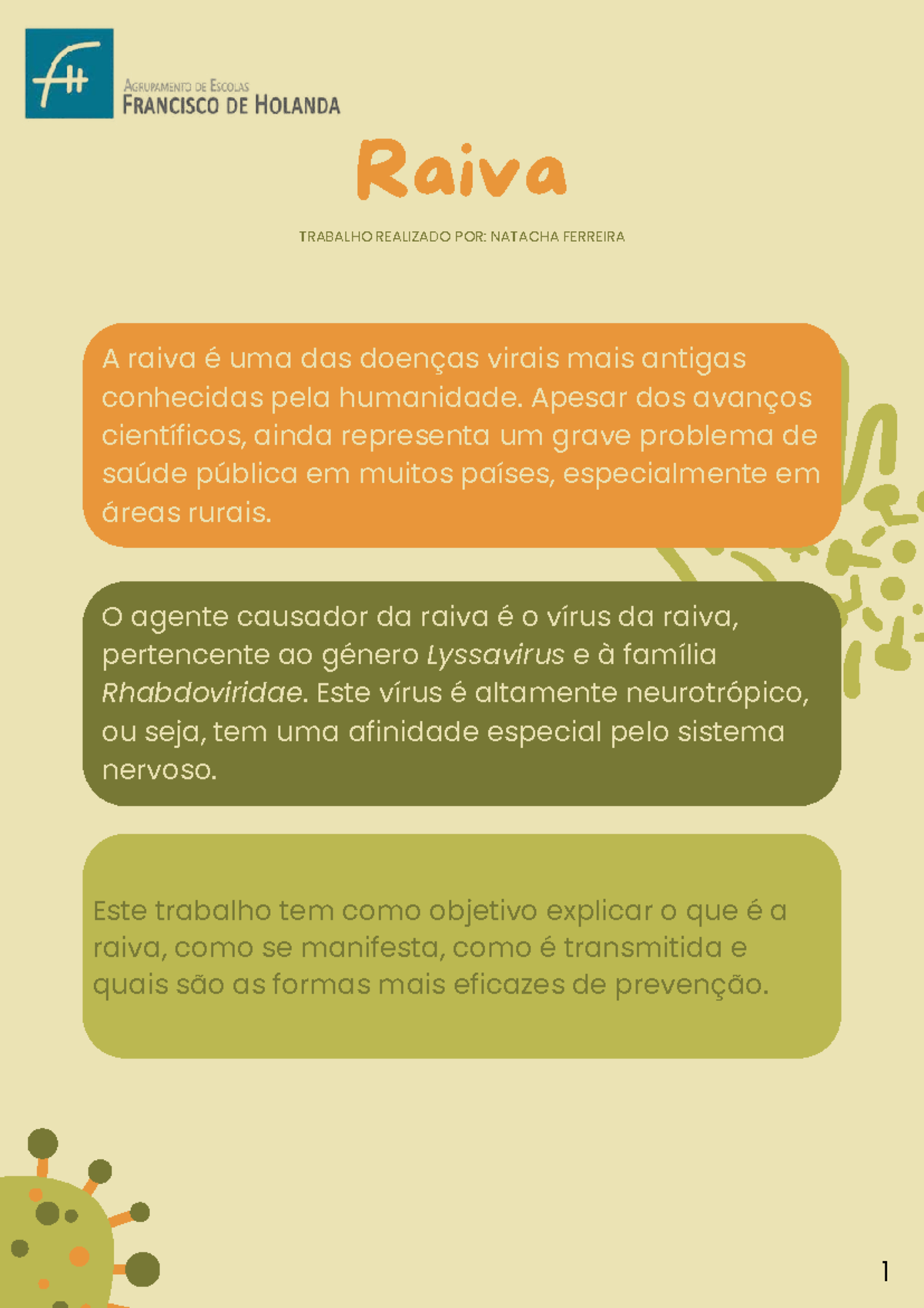 Raiva: Estudo sobre a Doença Viral e suas Prevenções - 12CT1 - Studocu