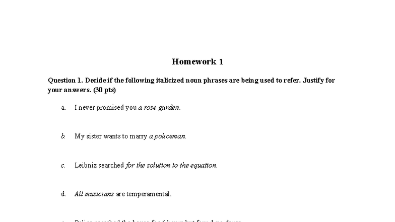Semantics Assignment: Homework 1 & 2 Analysis (30 & 20 pts) - Studocu