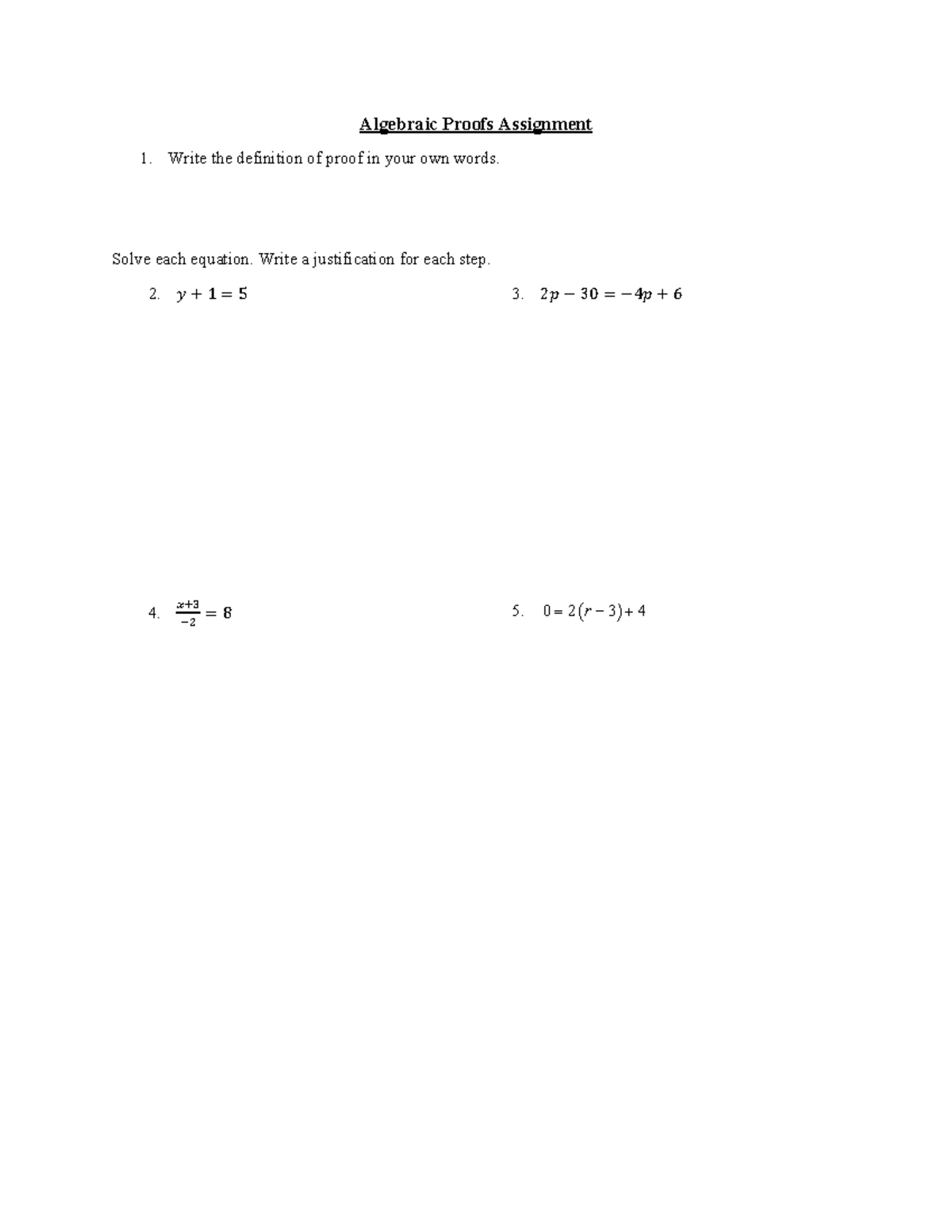 1-7 B Algebraic Proofs Assignment - Algebraic Proofs Assignment Write ...