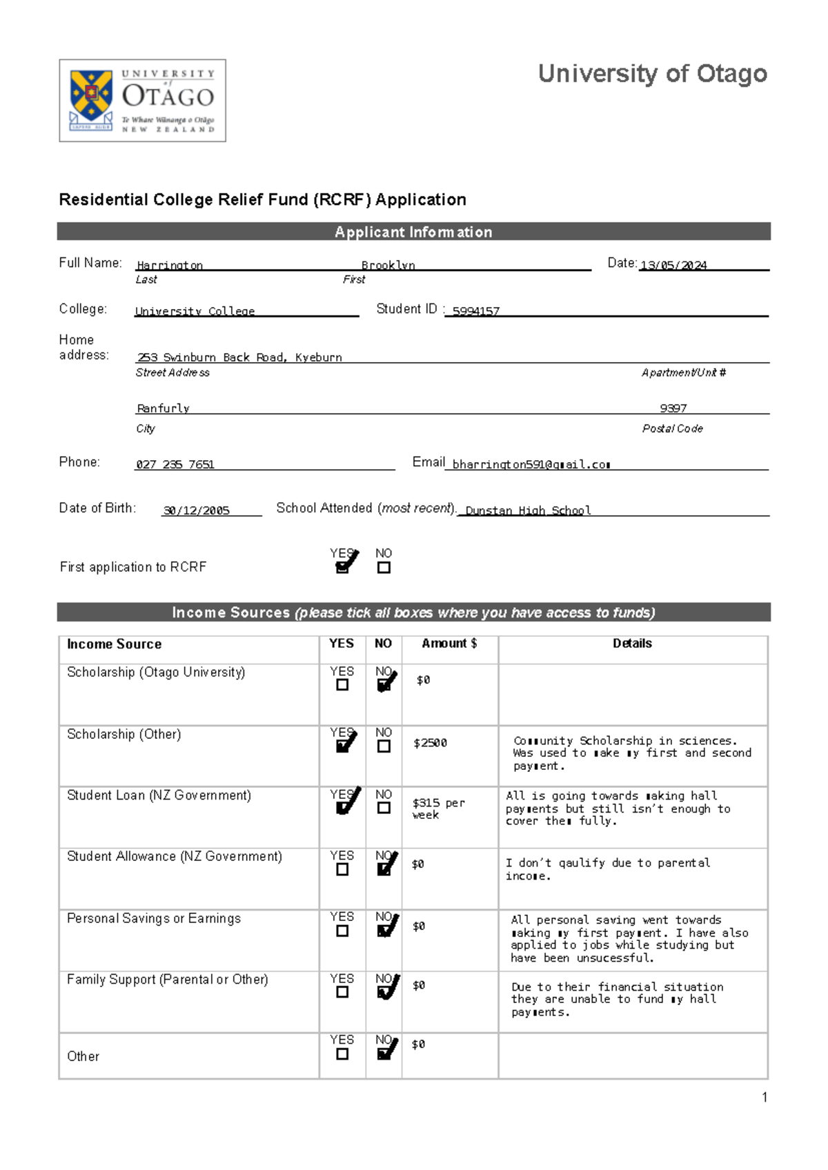 Residential College Relief Fund Application Form - University of Otago ...