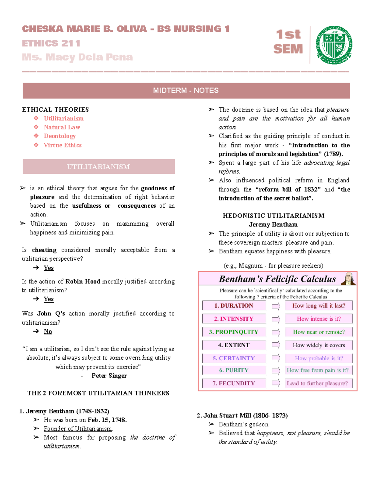 Midterm Notes for Ethics 211: Key Theories and Concepts - Studocu