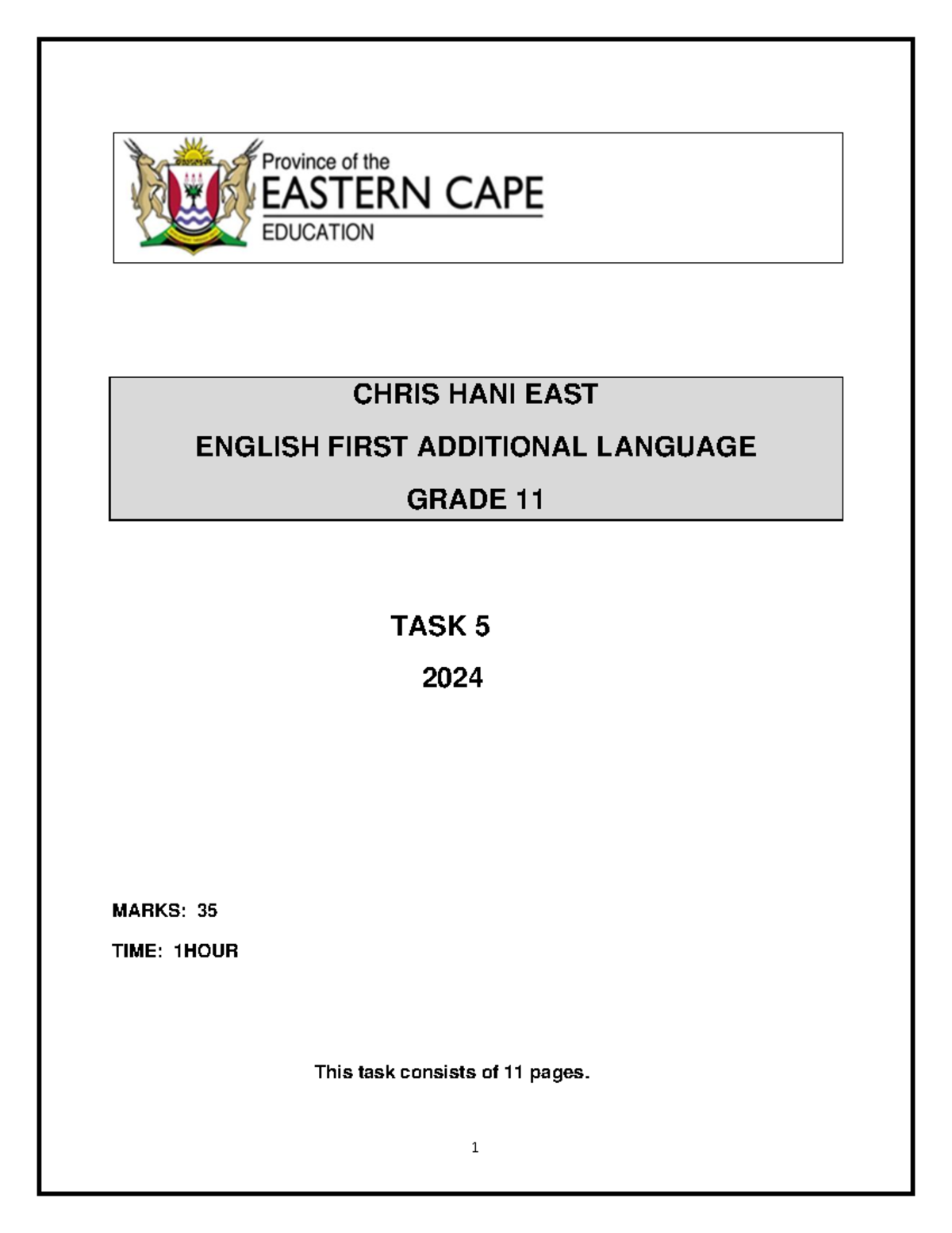 Grade 11 English FAL Task 5 (2024) - Past Paper Answers Guide - Studocu