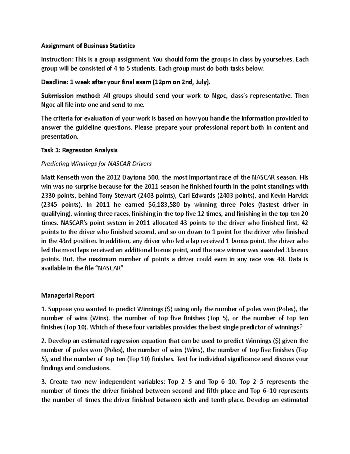 Assignment of Business Statistics - Assignment of Business Statistics ...