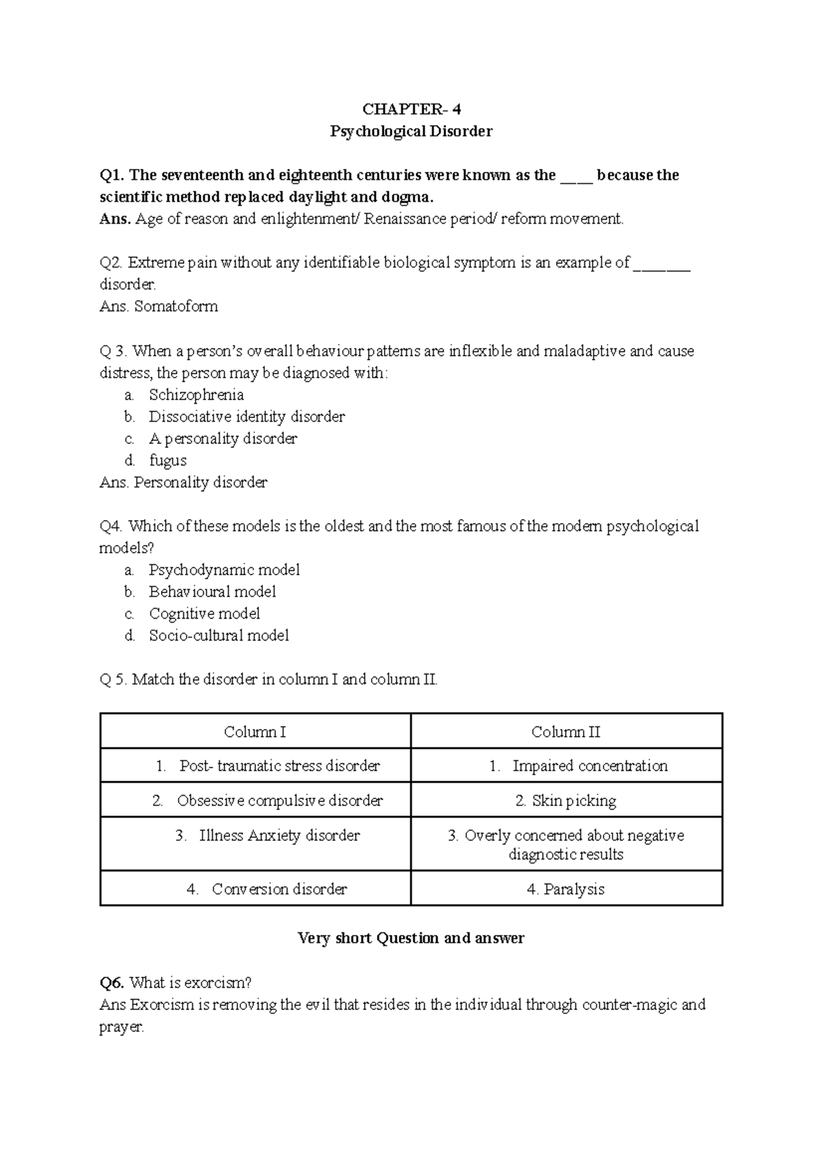 Psychological Disorders Overview - Chapter 4 Notes - Studocu
