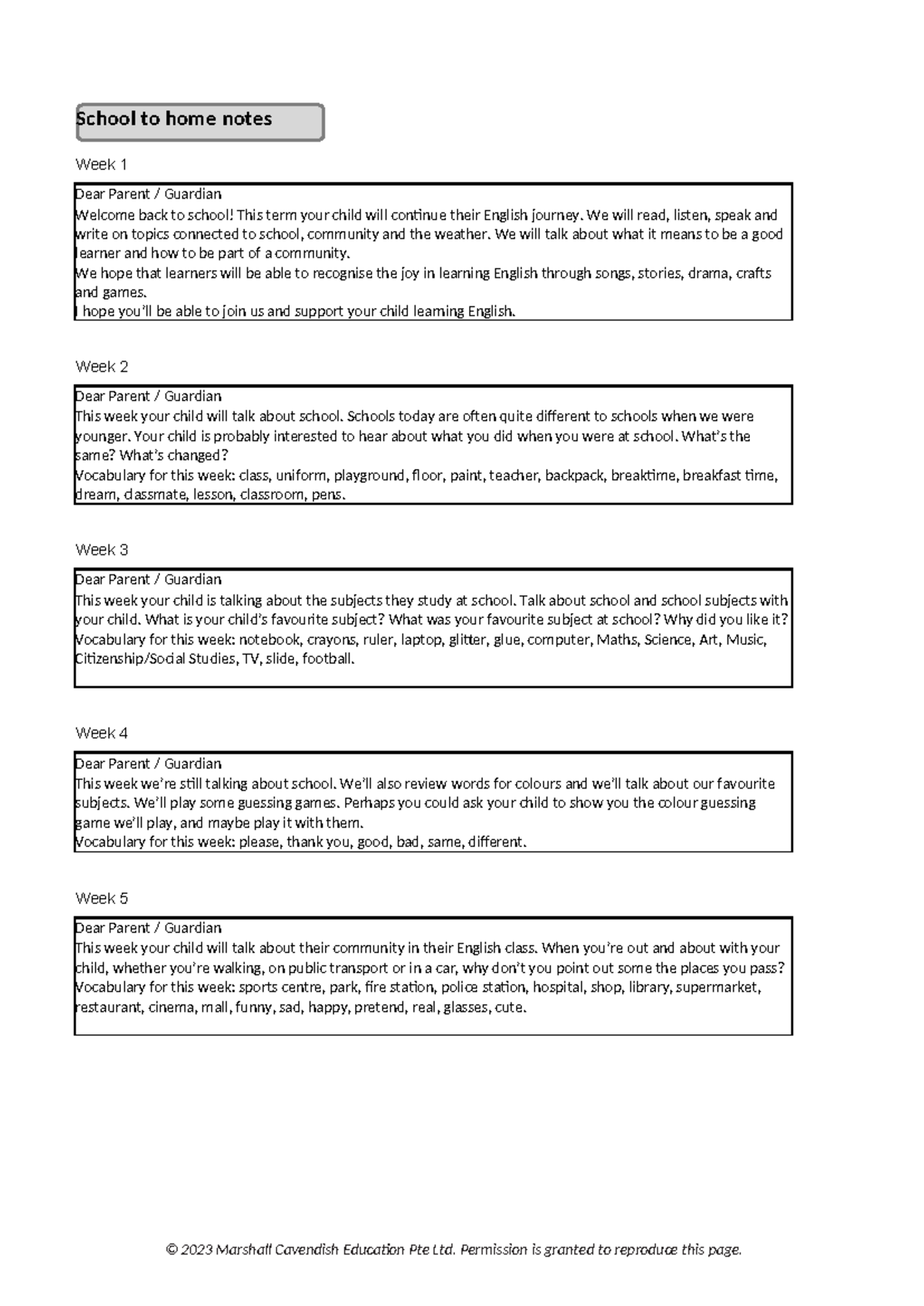 Cambridge INT ENG TG2 STH Parent Notes: Weeks 1-28 Overview - Studocu