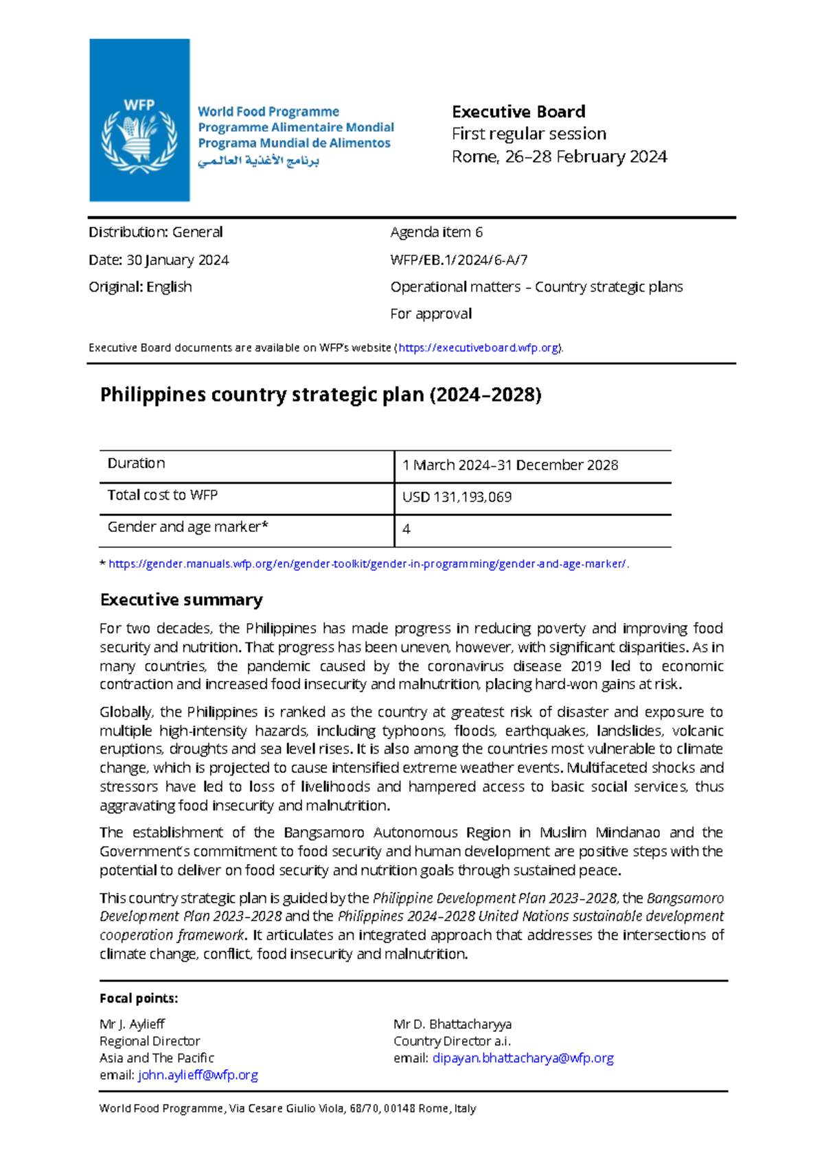 WFP-0000155609 - Philippines Country Strategic Plan (2024-2028) Draft ...