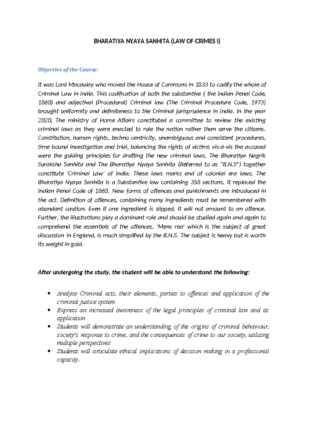 BNS 2023 Notes: Understanding Bharatiya Nyaya Sanhita & Criminal Law ...