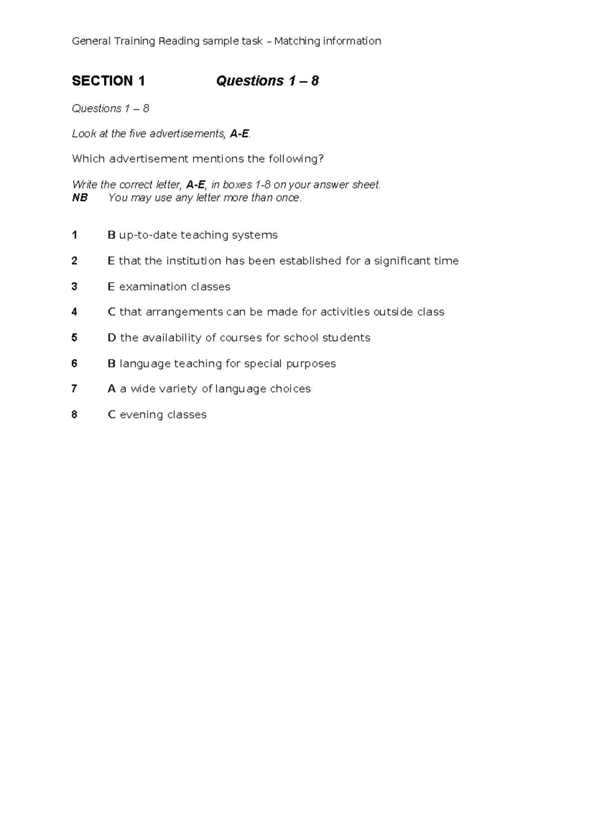 116971 general training reading sample task - matching information ...