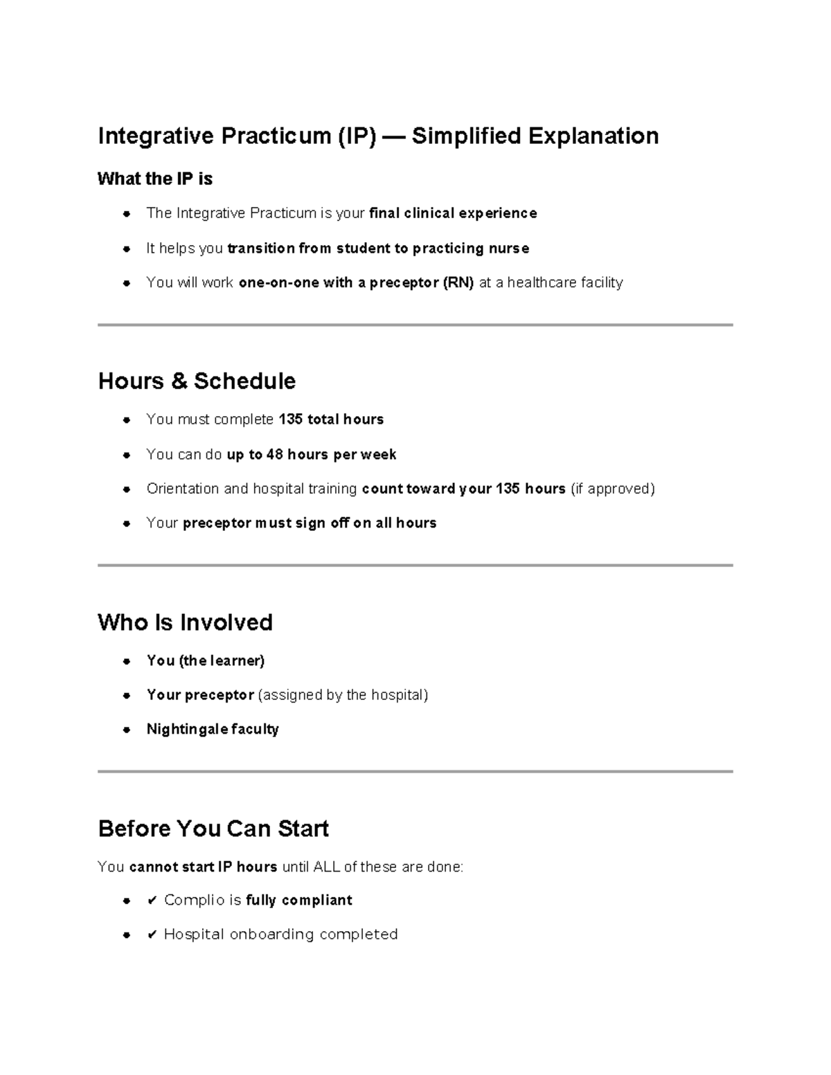 Integrative Practicum (IP) Final Clinical Experience Overview - Studocu