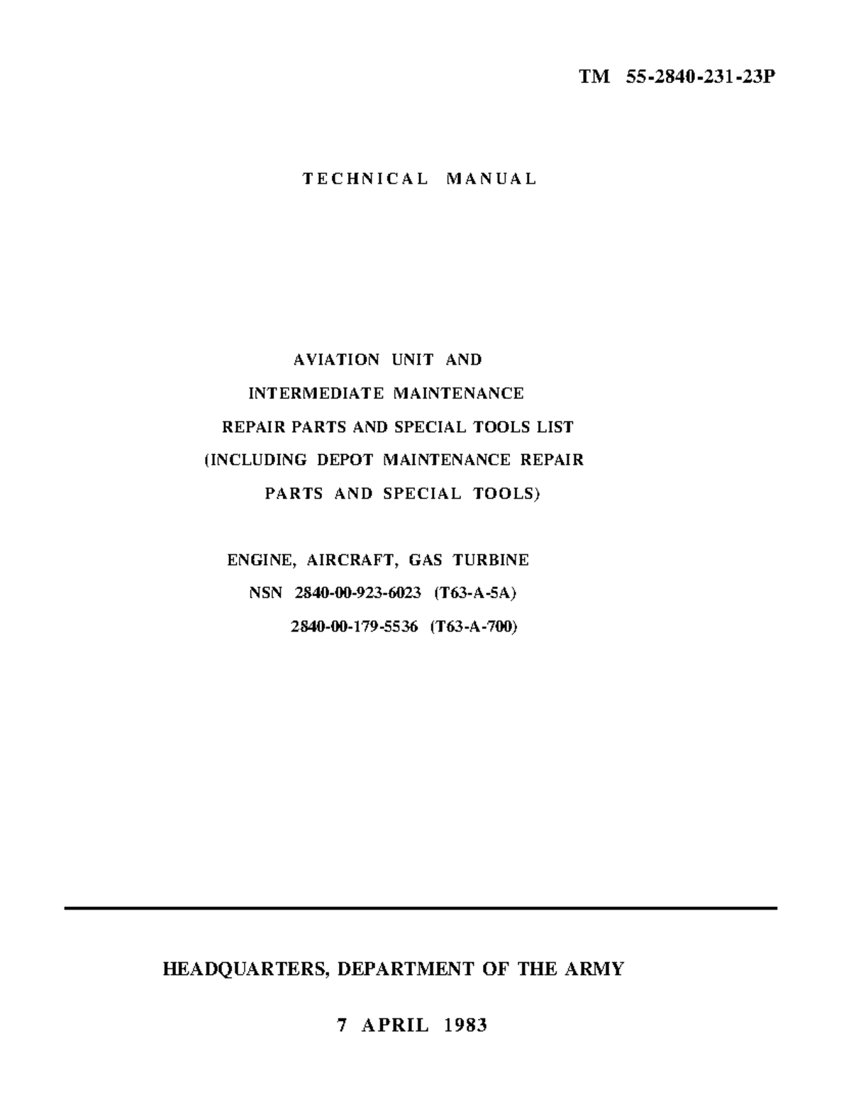 TM 55-2840-231-23P Technical Manual for T63 Engine Maintenance - Studocu