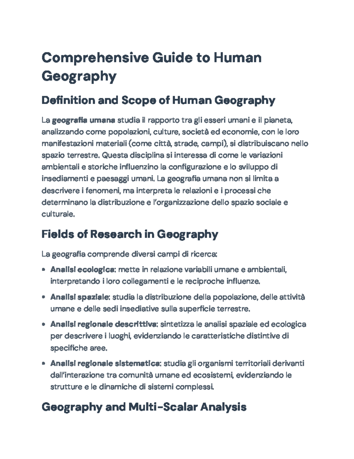 Comprehensive Guide to Human Geography: Concepts and Dynamics - Studocu