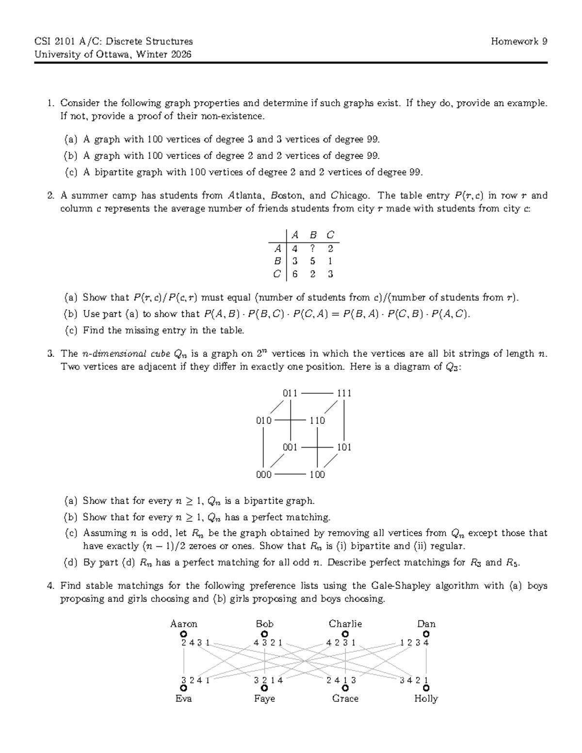 CSI 2101 - Discrete Structures Winter 2026 Homework 9 Solutions - Studocu